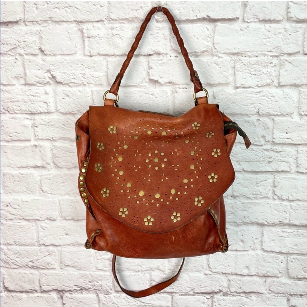 Patricia Nash Brown Leather Shoulder Bag with Gold Accents